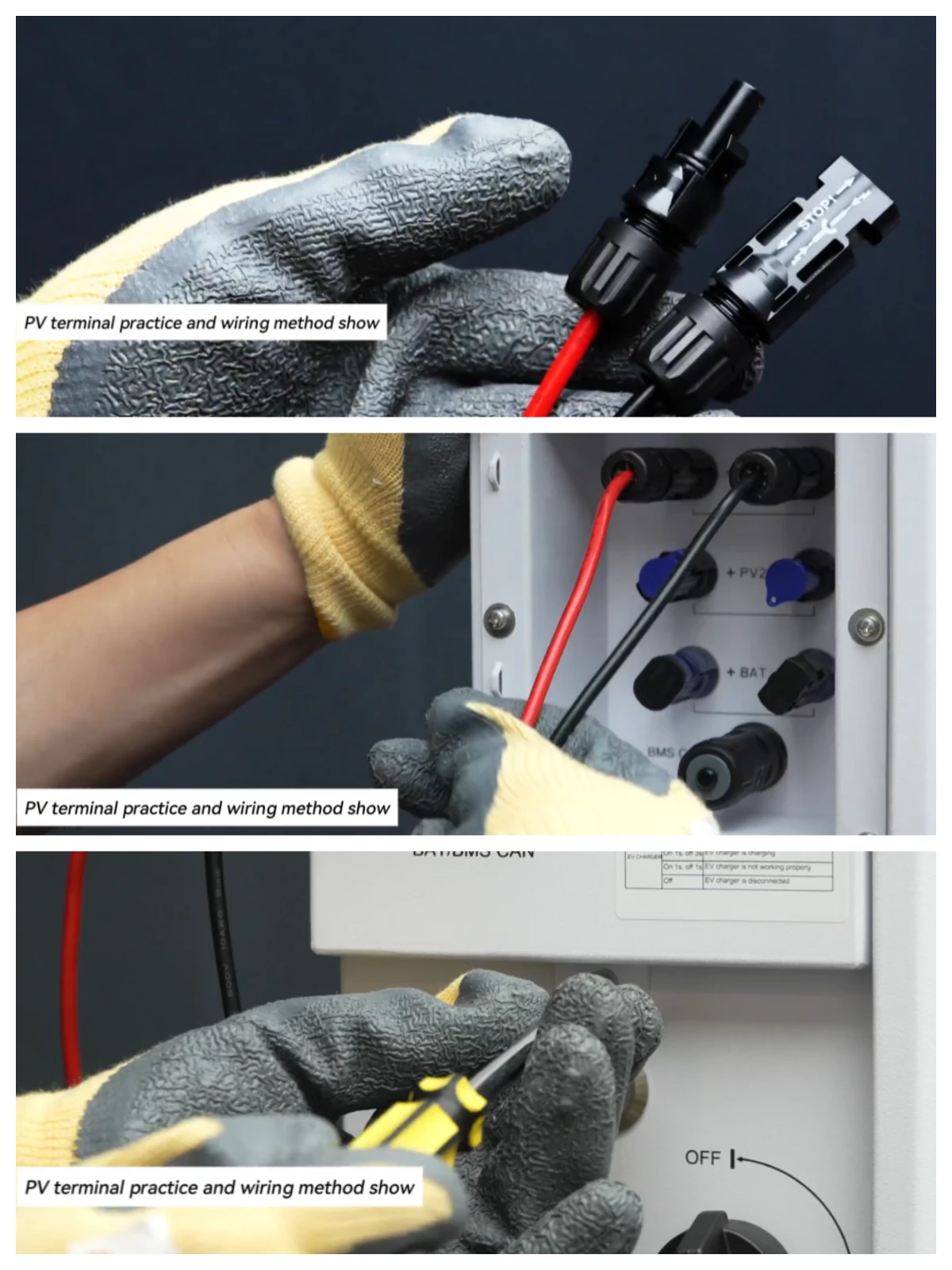 PV terminal crimping and wiring demonstration on SAJ HS3 installation PV terminal crimping and wiring demonstration on SAJ HS3 installation