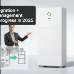 Featured image showing an SAJ HS3 all-in-one home battery with the message “Best = integration + energy-management software progress in 2025” and a diagram of many boxes converging into one unified brain.