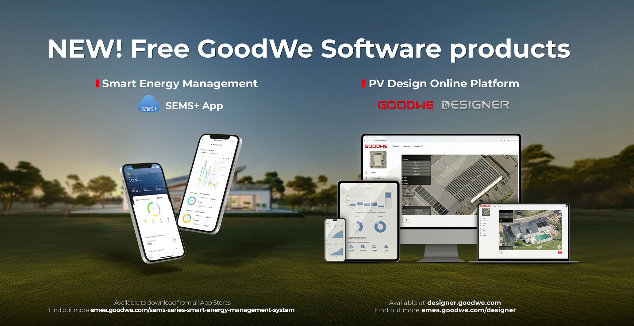 Goodwe SEMS app dashboard displaying daily solar yield and battery status.
