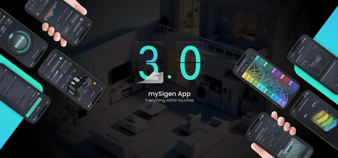 Sigenergy mySigen App 3.0: UI and energy visualization. Sigenergy mySigen App 3.0 promotional image highlighting the app interface and energy data screens.