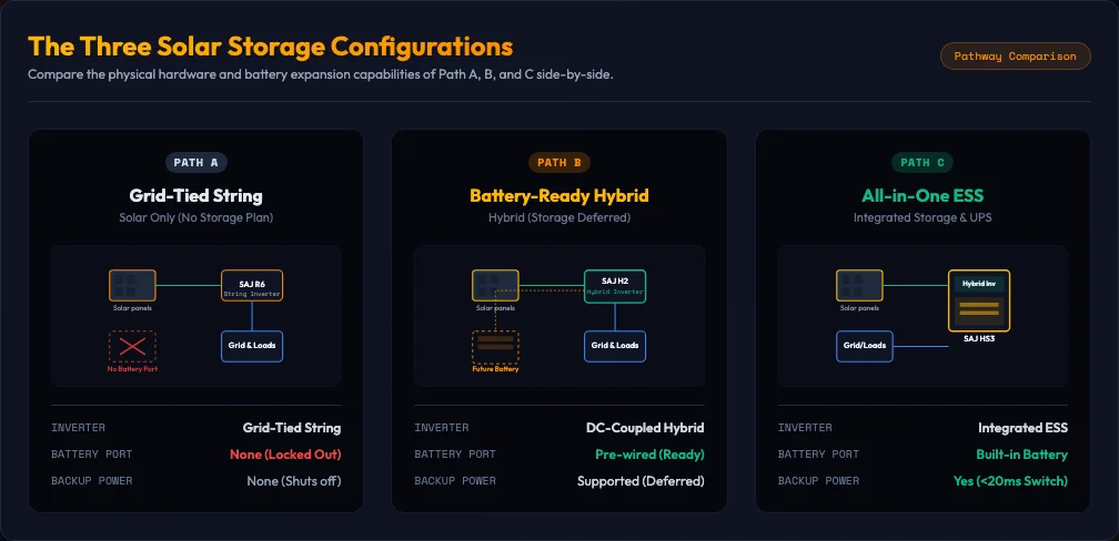 The Three Solar Storage Configurations (Path A vs Path B vs Path C)